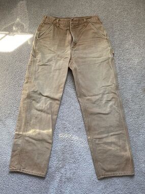 Carhartt Tan Flannel Lined Carpenter Work Pants, 32x32